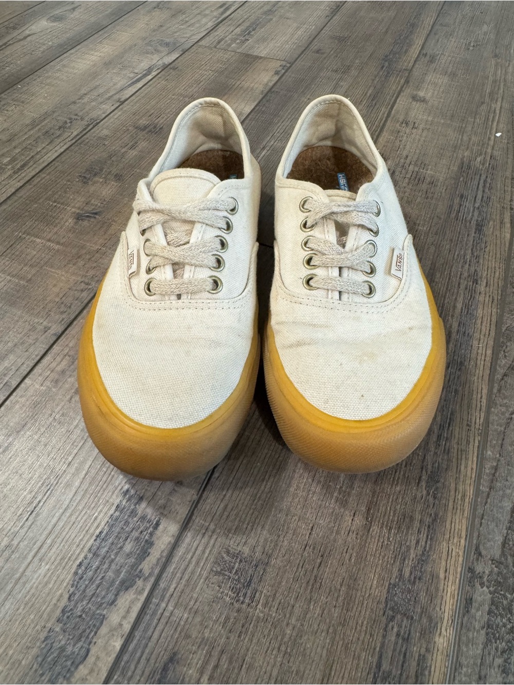 Vans Women's Cream Canvas Sneakers with Gum Yellow Sole